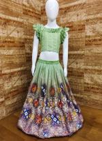 Heavy Georgette  Light Green Party Wear Embroidery Work Kids Lehenga Choli